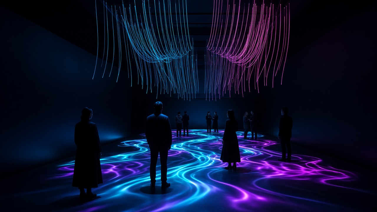 Concept mockup: immersive brand experience with cyan and magenta light fields